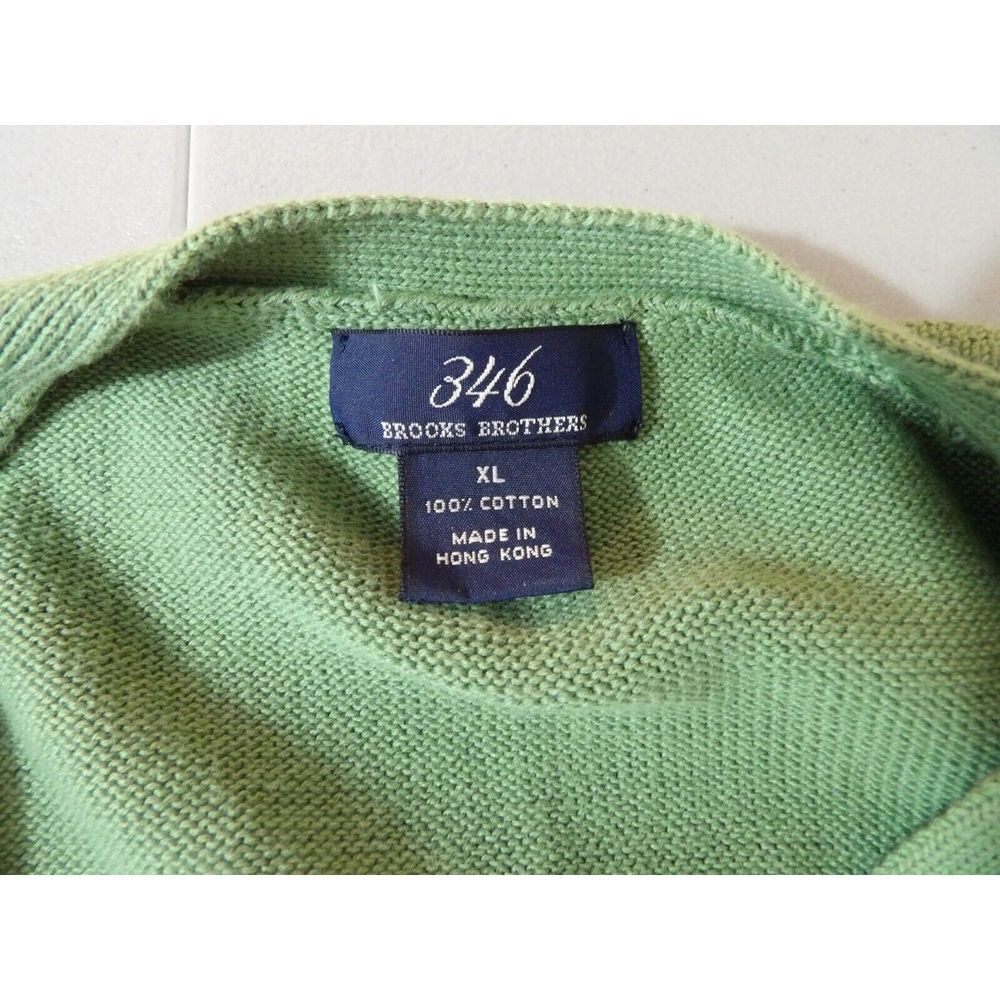 Vintage 346 Brooks Brothers‎ Green V Neck Cotton Long Sleeve Sweater Size L - Picture 3 of 6